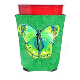 Butterfly Green On Green Red Solo Cup Beverage Insulator Hugger