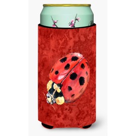 Lady Bug On Deep Red Tall Boy Beverage Insulator Beverage Insulator Hugger