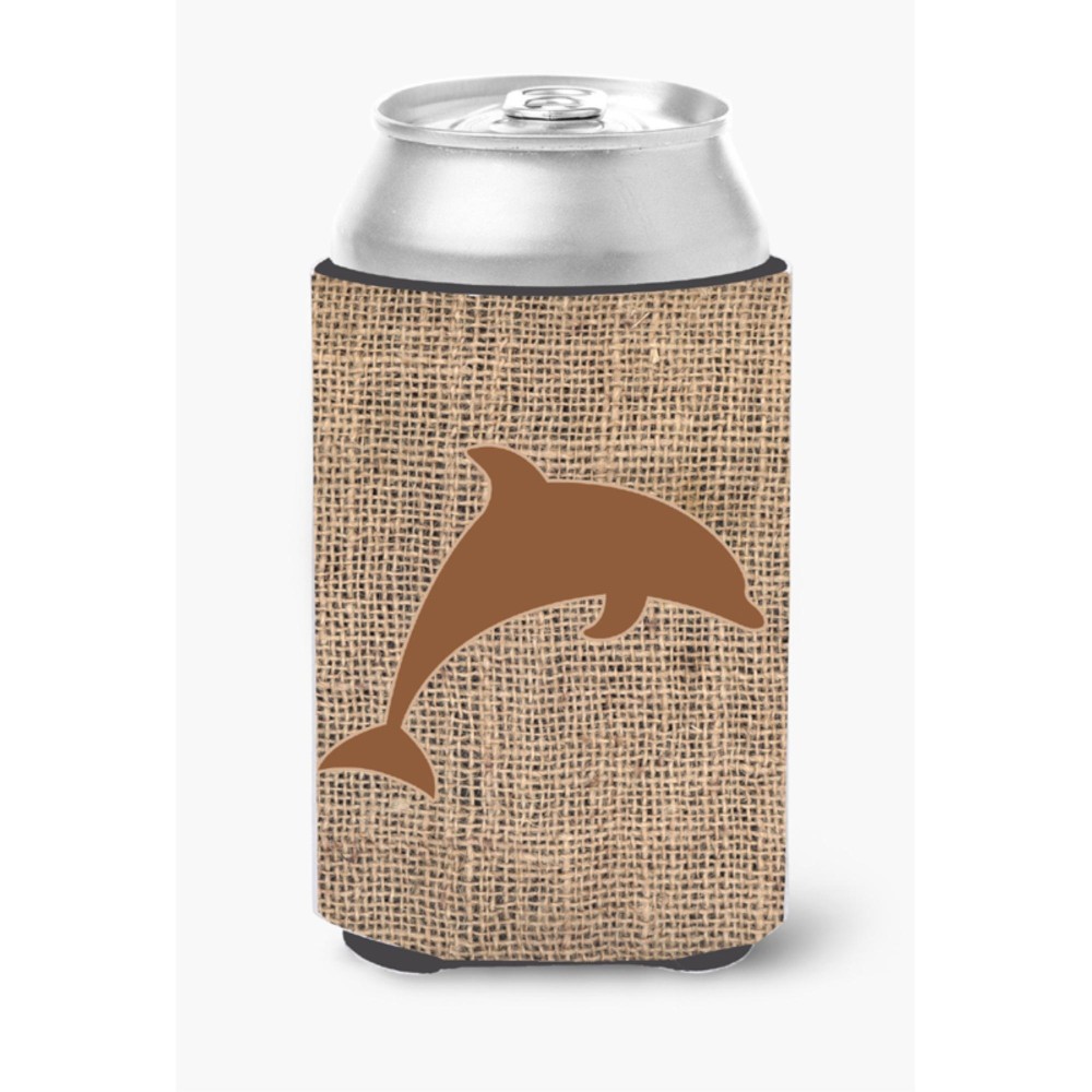 Dolphin Burlap And Brown Can Or Bottle Beverage Insulator Hugger