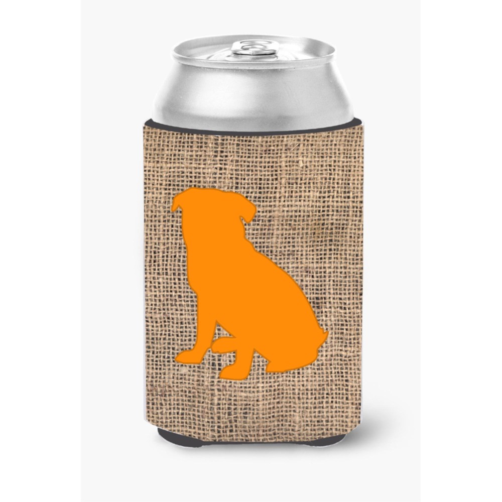 Pug Burlap And Orange Can Or Bottle Beverage Insulator Hugger