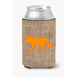 Wolf Burlap And Orange Can Or Bottle Beverage Insulator Hugger