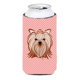 Checkerboard Pink Yorkie Yorkishire Terrier Tall Boy Beverage Insulator Hugger Bb1204Tbc