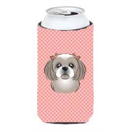 Checkerboard Pink Gray Silver Shih Tzu Tall Boy Beverage Insulator Hugger Bb1250Tbc