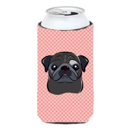 Checkerboard Pink Black Pug Tall Boy Beverage Insulator Hugger Bb1263Tbc