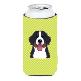 Checkerboard Lime Green Bernese Mountain Dog Tall Boy Beverage Insulator Hugger Bb1299Tbc