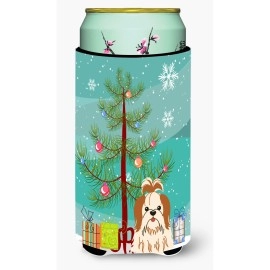 Caroline'S Treasures Merry Christmas Tree Shih Tzu Red White Tall Boy Beverage Insulator Hugger Bb4212Tbc, Multicolor