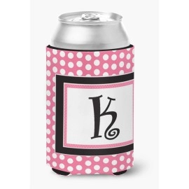 Letter K Initial Monogram - Pink Black Polka Dots Can Or Bottle Beverage Insulator Hugger