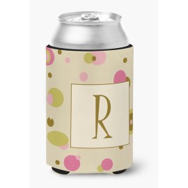 Letter R Initial Monogram - Tan Dots Can Or Bottle Beverage Insulator Hugger