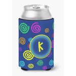 Letter K Initial Monogram - Blue Swirls Can Or Bottle Beverage Insulator Hugger