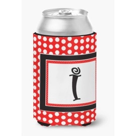 Letter I Initial Monogram - Red Black Polka Dots Can Or Bottle Beverage Insulator Hugger