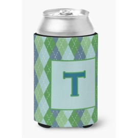 Letter T Initial Monogram - Blue Argoyle Can Or Bottle Beverage Insulator Hugger