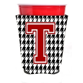 Monogram - Houndstooth Initial T Red Solo Cup Beverage Insulator Hugger Cj1021T-Rsc