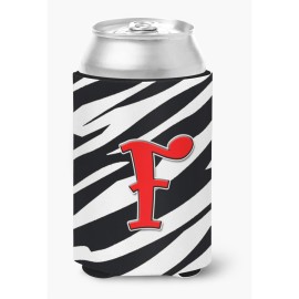 Letter F Initial Monogram - Zebra Red Can Or Bottle Beverage Insulator Hugger