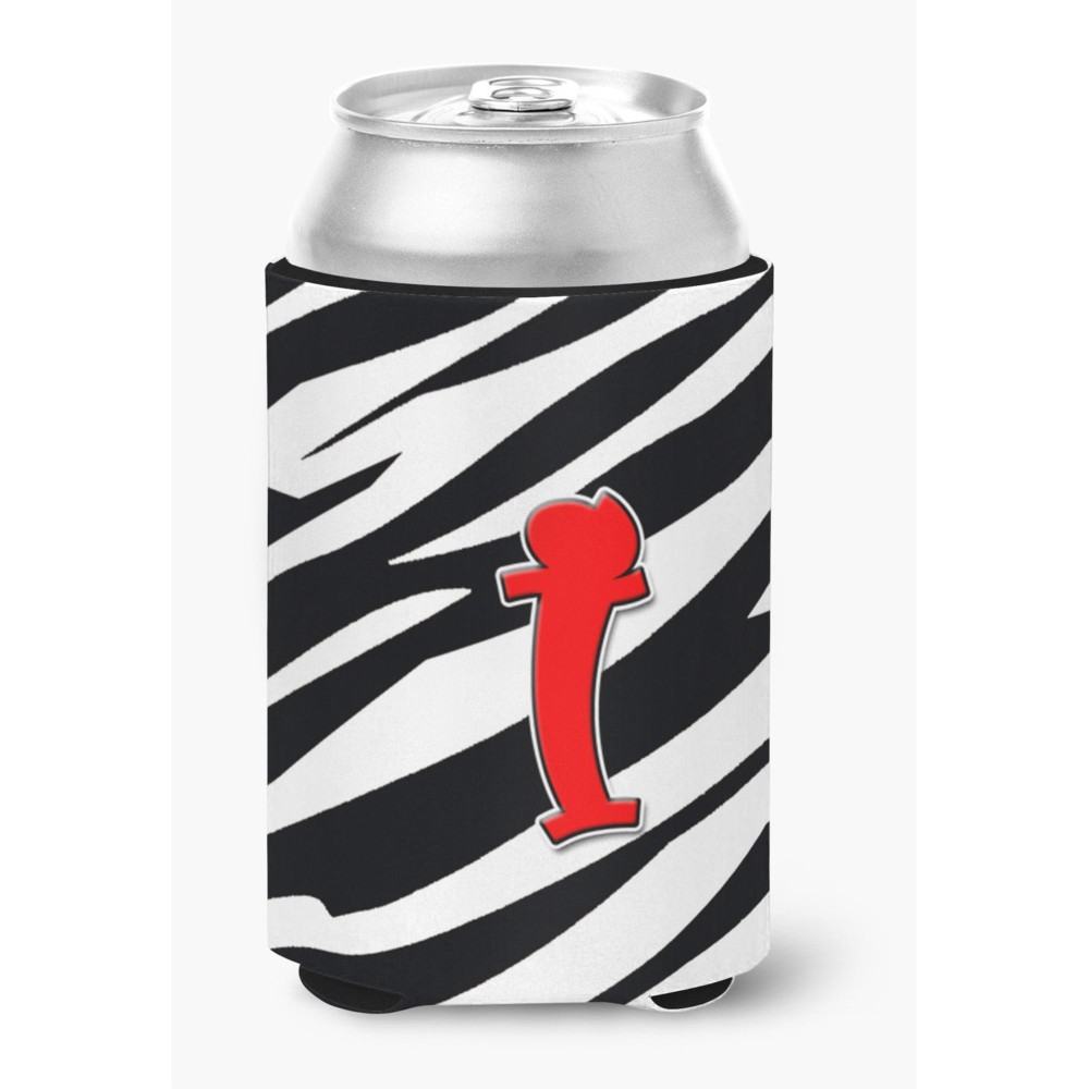 Letter I Initial Monogram - Zebra Red Can Or Bottle Beverage Insulator Hugger