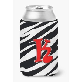Letter K Initial Monogram - Zebra Red Can Or Bottle Beverage Insulator Hugger