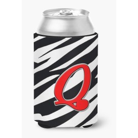 Letter Q Initial Monogram - Zebra Red Can Or Bottle Beverage Insulator Hugger