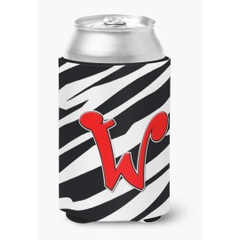 Letter W Initial Monogram - Zebra Red Can Or Bottle Beverage Insulator Hugger
