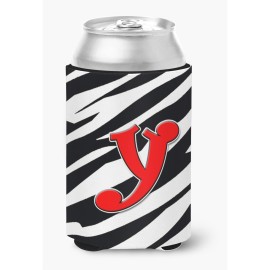 Letter Y Initial Monogram - Zebra Red Can Or Bottle Beverage Insulator Hugger