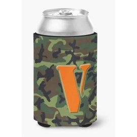 Letter V Initial Monogram - Camo Green Can Or Bottle Beverage Insulator Hugger