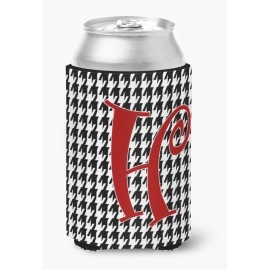 Letter H Initial Monogram - Houndstooth Black Can Or Bottle Beverage Insulator Hugger