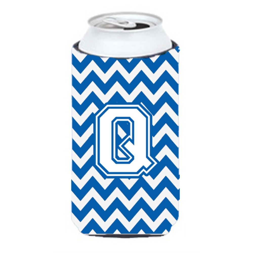 Letter Q Chevron Blue And White Tall Boy Beverage Insulator Hugger Cj1045-Qtbc
