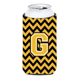 Letter G Chevron Black And Gold Tall Boy Beverage Insulator Hugger Cj1053-Gtbc