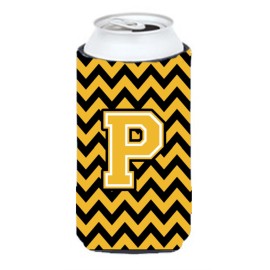 Letter P Chevron Black And Gold Tall Boy Beverage Insulator Hugger Cj1053-Ptbc