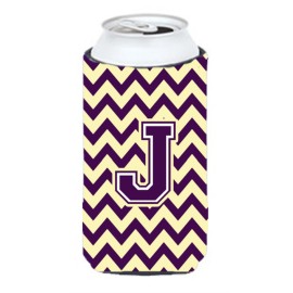 Letter J Chevron Purple And Gold Tall Boy Beverage Insulator Hugger Cj1058-Jtbc