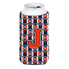 Letter J Football Orange, Blue And White Tall Boy Beverage Insulator Hugger Cj1066-Jtbc