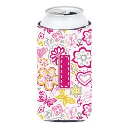 Letter I Flowers And Butterflies Pink Tall Boy Beverage Insulator Hugger Cj2005-Itbc