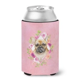 Caroline'S Treasures Ck4144Cc Fawn French Bulldog Pink Flowers Can Or Bottle Hugger Cold-Beverage-Koozies, 12 Oz, Multicolor