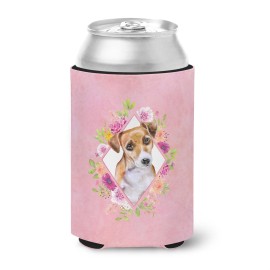 Caroline'S Treasures Jack Russell Terrier #1 Pink Flowers Can Or Bottle Hugger Cold-Beverage-Koozies, 12 Oz, Multicolor