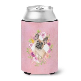 Caroline'S Treasures Ck4238Cc Fawn French Bulldog Pink Flowers Can Or Bottle Hugger Cold-Beverage-Koozies, 12 Oz, Multicolor