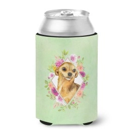 Caroline'S Treasures Ck4288Cc Chihuahua #1 Green Flowers Can Or Bottle Hugger Cold-Beverage-Koozies, 12 Oz, Multicolor