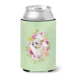 Caroline'S Treasures Ck4289Cc Chihuahua #2 Green Flowers Can Or Bottle Hugger Cold-Beverage-Koozies, 12 Oz, Multicolor