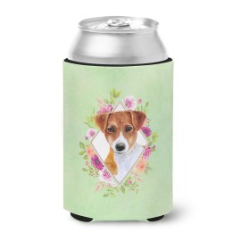 Caroline'S Treasures Jack Russell Terrier #2 Green Flowers Can Or Bottle Hugger Cold-Beverage-Koozies, 12 Oz, Multicolor