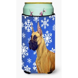 Great Dane Winter Snowflakes Holiday Tall Boy Beverage Insulator Beverage Insulator Hugger