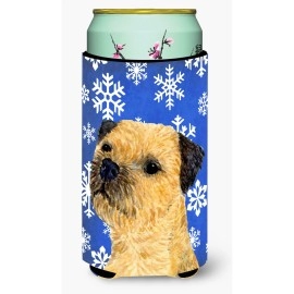 Border Terrier Winter Snowflakes Holiday Tall Boy Beverage Insulator Beverage Insulator Hugger