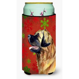 Leonberger Red And Green Snowflakes Holiday Christmas Tall Boy Beverage Insulator Beverage Insulator Hugger