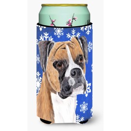Boxer Winter Snowflakes Holiday Tall Boy Beverage Insulator Beverage Insulator Hugger