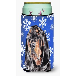 Coonhound Blue Snowflake Winter Tall Boy Beverage Insulator Beverage Insulator Hugger