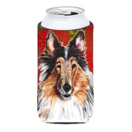 Collie Red Snowflakes Holiday Tall Boy Beverage Insulator Hugger Sc9742Tbc