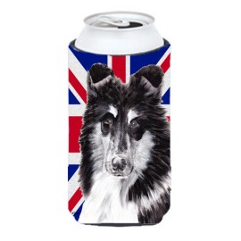 Black And White Collie With English Union Jack British Flag Tall Boy Beverage Insulator Hugger Sc9885Tbc