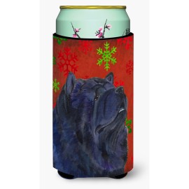 Chow Chow Red And Green Snowflakes Holiday Christmas Tall Boy Beverage Insulator Beverage Insulator Hugger
