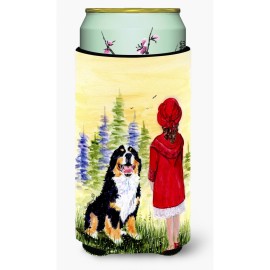Little Girl With Her Bernese Mountain Dog Tall Boy Beverage Insulator Beverage Insulator Hugger