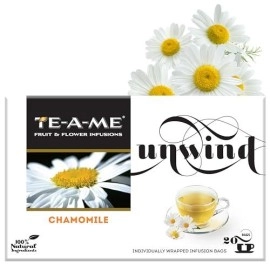 TE-A-ME Chamomile Tea, 20 Tea Bags | Chamomile Tea | Herbal Tea | Chamomile Tea Bags | Chamomile Tea for Sleep | Chamomile | Herbal Tea Bags | Flower Tea
