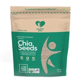 Nourish You Organic White Chia Seeds 500G | Gluten Free | Superfoods | Super Source of Calcium, Protein Fibre, Omega 3 & Antioxidant | Enriched with Omega 3 & Zinc | Healthy Snacks for Weight loss management | USDA Certified Grain | Pack of 1