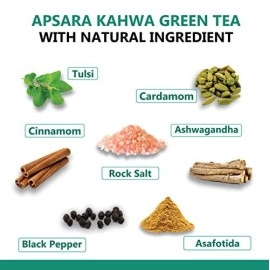 APSARA Detoxifying Green Tea Bags - 36 pcs, Spiced Kashmiri Detoxifying Kahwa Green Tea, Natural Body Cleanse & Immunity Booster with Rock Salt, Tulsi, Cardamom, Cinnamon, Black Pepper, Ashwagandha Tea