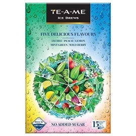 TE-A-ME Ice Brews Five Flavours Mix Iced Tea & Infusion | Mint Green, Lychee, Wild Berry, Peach, Lemon Ice Tea | Sugar Free Iced Tea | 15 Pyramid Infusion Tea Bags