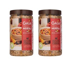 Gaia Crunchy Muesli Real Fruit - Flakes, Oats, Almond, Raisins & Real Fruit, Power-Packed Low Calorie Healthy Breakfast. 1KG Jar